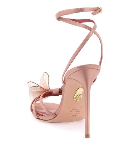 Aquazzura Pink Satin Reve Sandals With Bow