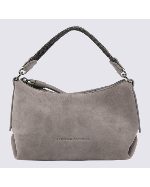 Brunello Cucinelli Gray Grey Calf Suede Shoulder Bag