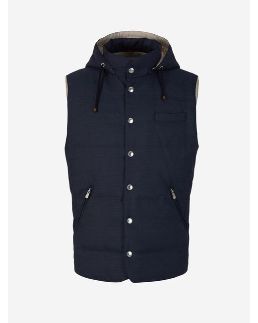Brunello Cucinelli Blue Hood Wool Vest for men
