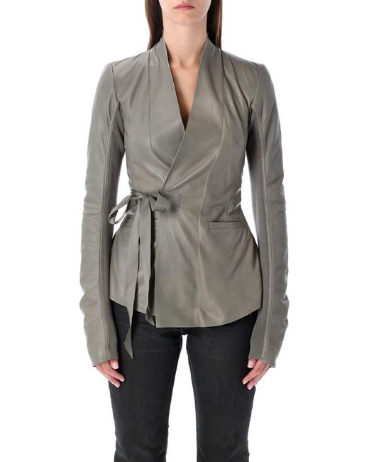 Rick Owens Gray Leather Wrap Jacket