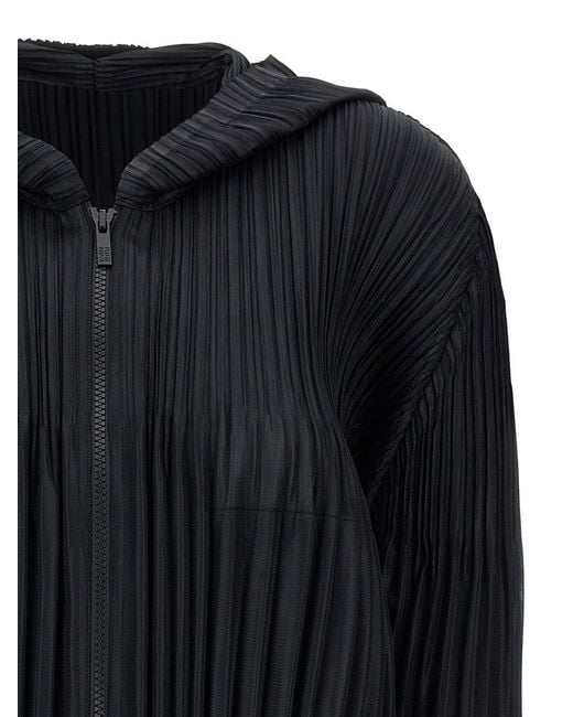 Pleats Please Issey Miyake Black 'Fluffy Basics' Hooded Blouse