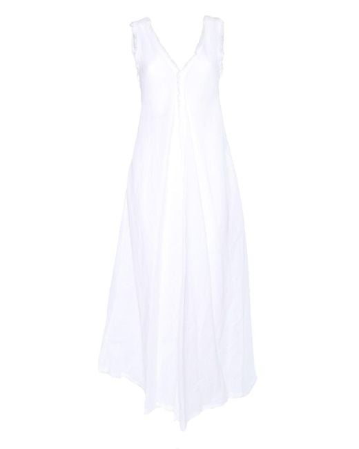 P.A.R.O.S.H. White Flowing Maxi Dress With Deep V-Neckline