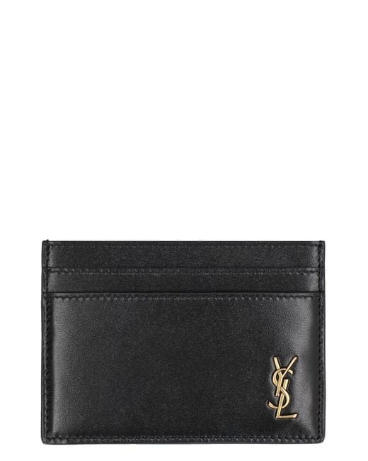 Saint Laurent Black Tiny Cassandre Leather Card Holder for men