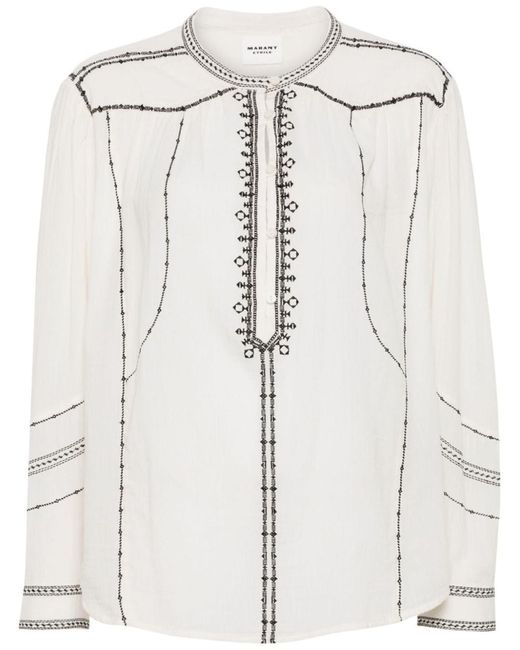 Isabel Marant Natural Pelson Embroidered Cotton Blouse