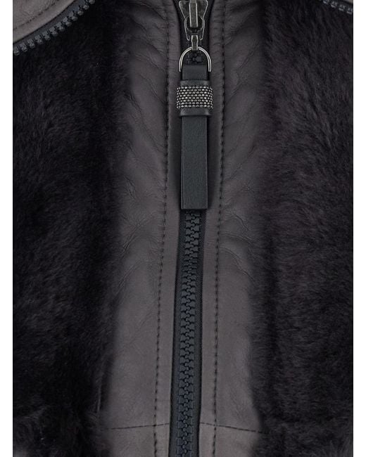 Brunello Cucinelli Black Shearling Jacket With Two Front Welt Pockets With Zip