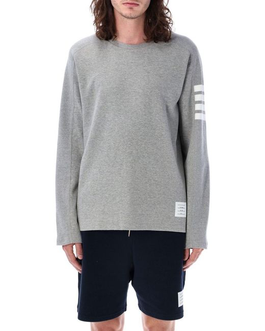 Thom Browne Gray Long Sleeves T-Shirt With 4 Bar Stripes for men