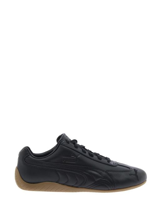 PUMA 'speedcat' Black Low Top Sneakers With Embossed Logo On The Tongue And Contrasting Sole In Leather Unisex