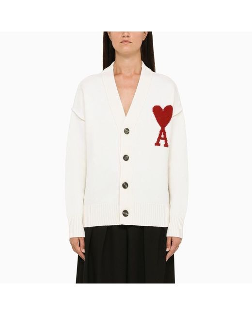 Ami Paris Ami Paris Ami De Coeur Cardigan in White | Lyst