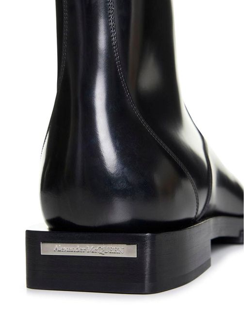 Alexander McQueen Black Leather Ankle Boots for men
