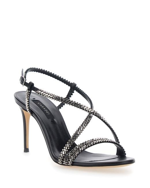 Casadei Metallic 'Josephine' Sandals With High Stiletto Heel And Crystal