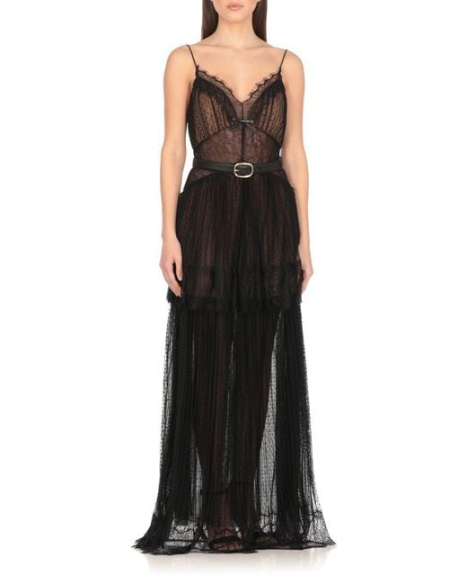 Self-Portrait Black Dot Mesh Tiered Maxi Dress