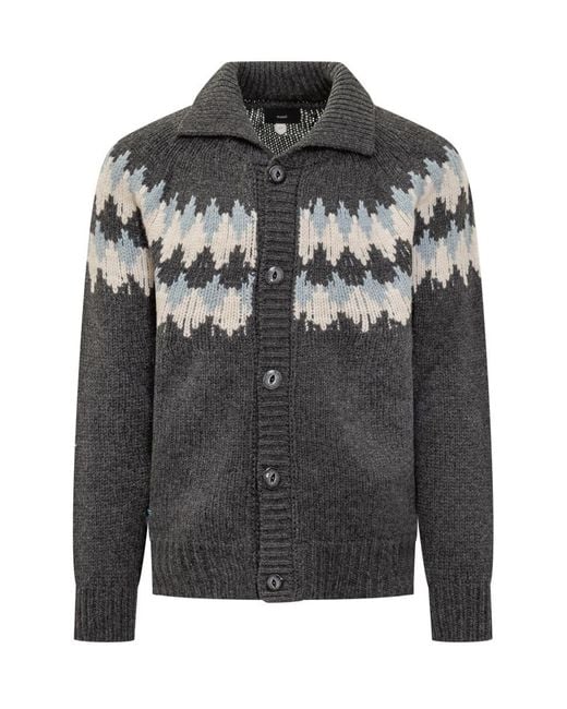 Alanui Men's Gray Cardigan With Geometric Pattern