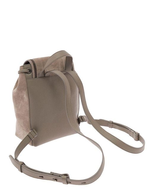 Brunello Cucinelli Brown Backpack With Engraved Logo And Monile Detail