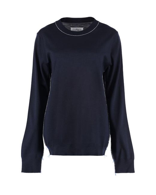 Maison Margiela Blue Wool-Cotton Blend Crew-Neck Sweater for men