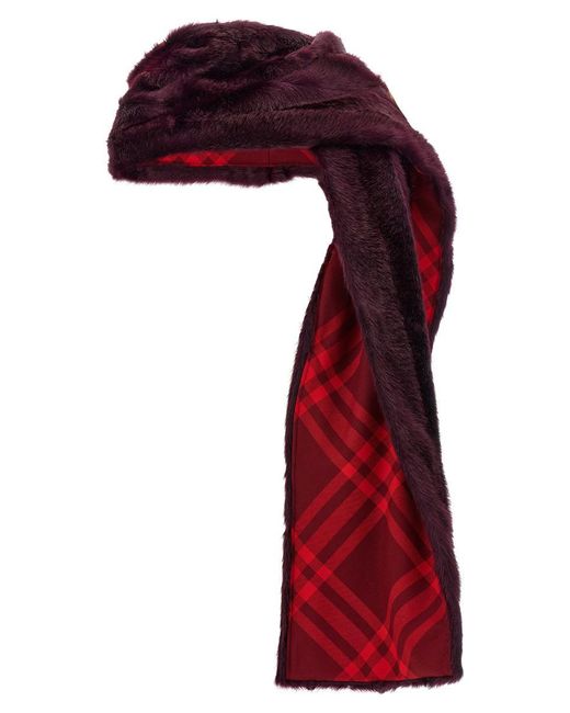 Burberry Red Eco Fur Hooded Scarf Scarves, Foulards