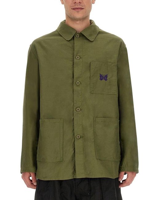 Needles Green Shirt With Logo Embroidery for men