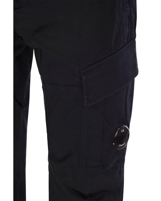 C P Company Blue Frosted Stretch Cotton Cargo Trousers for men