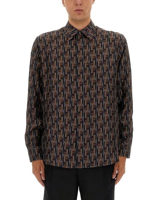 Fendi Black Printed Silk Shirt for men