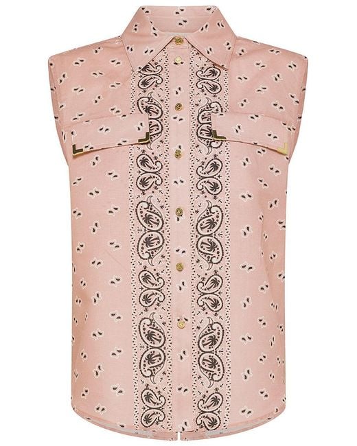 Palm Angels Pink Sleeveless Linen And Cotton Shirt With Paisley Print