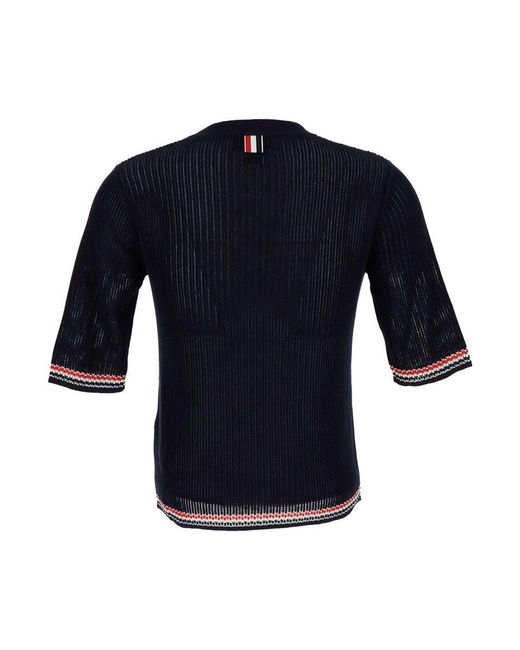 Thom Browne Blue Pointelle-Knit T-Shirt