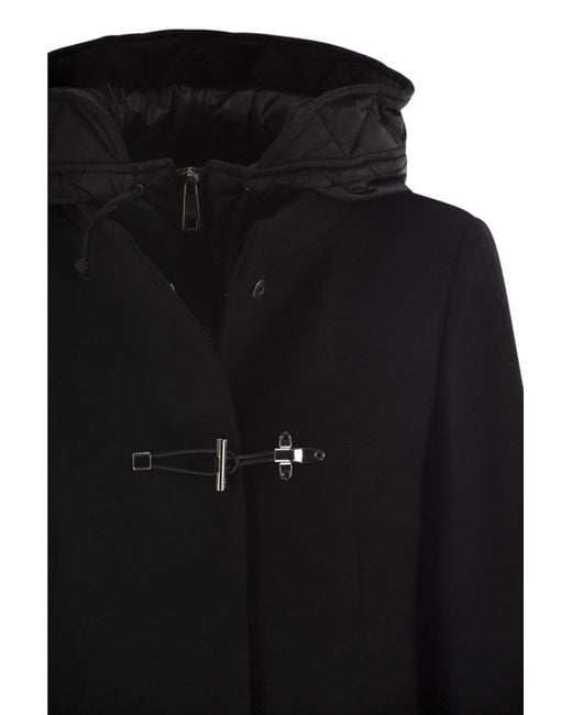 Fay Black Toggle Coat In Wool Cloth
