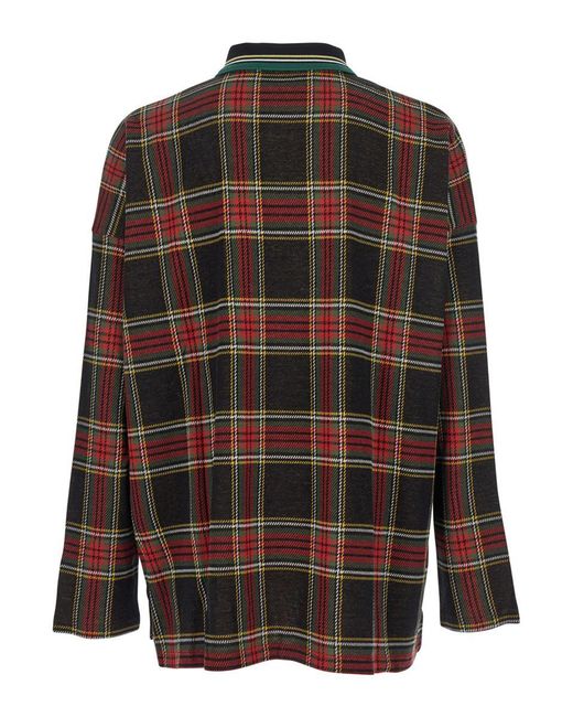 Vivienne Westwood Black Polo Shirt With Orb Decoration On The Chest And All-Over Tartan Motif for men