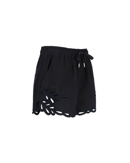 Isabel Marant Black Cotton Shorts With Intricate Embroidery