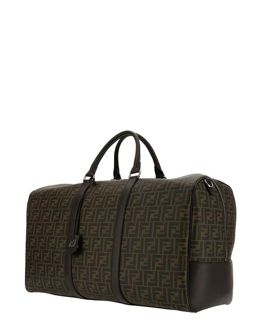 Fendi Black 'medium Duffle' Brown Travel Bag With Ff Motif In Fabric Man for men