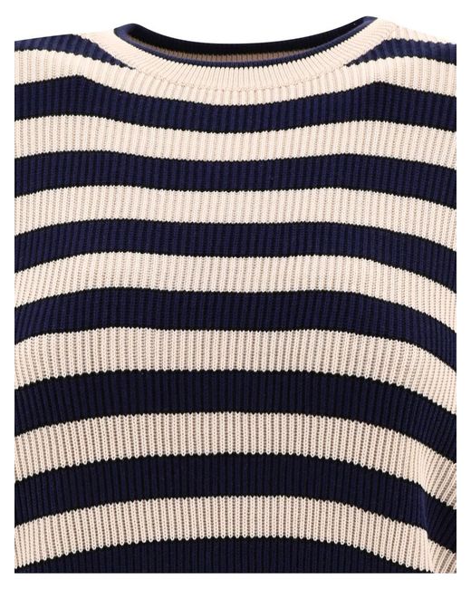 Brunello Cucinelli Blue Striped English Rib Sweater With Monili