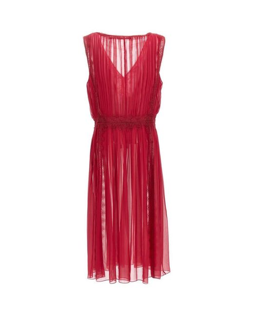 Alberta Ferretti Red Lace Detailed Sleeveless Midi Dress