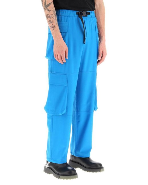 Bonsai Blue Stretch Wool Cargo Pants for men
