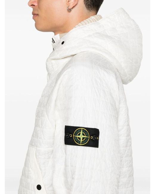 Stone Island White Hooded Blouson Jacket for men