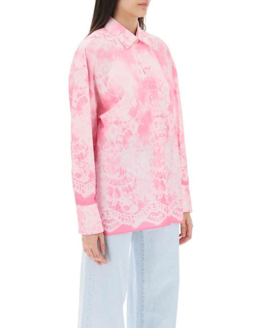 MSGM Pink Oversized Shirt With All-over Print