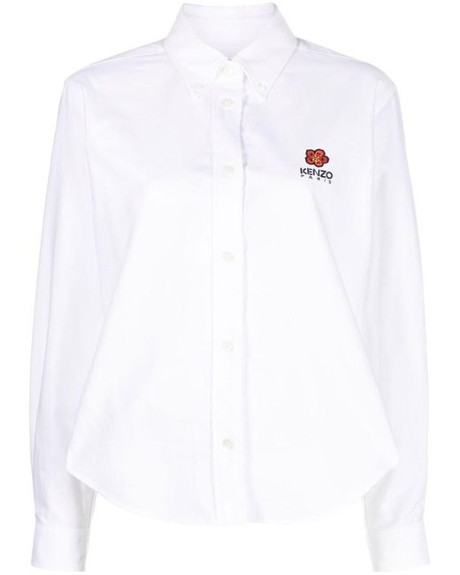 KENZO White Logo-print Button-down Cotton Shirt