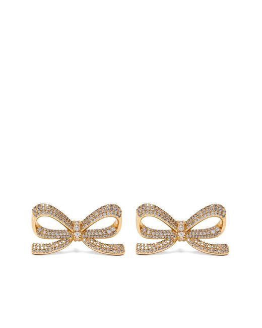 Self-Portrait Metallic Crystal Bow Earrings Accessories