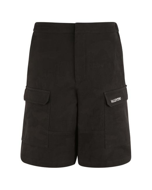 Valentino Black Cotton Cargo Bermuda Shorts for men