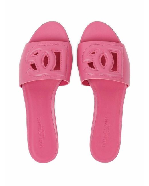 Dolce & Gabbana Pink Dg Leather Flat Sandals