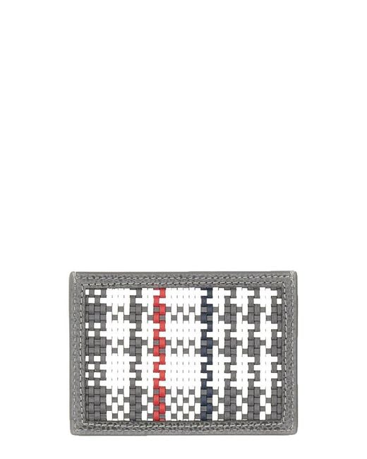 Thom Browne Gray Woven Leather Card Case