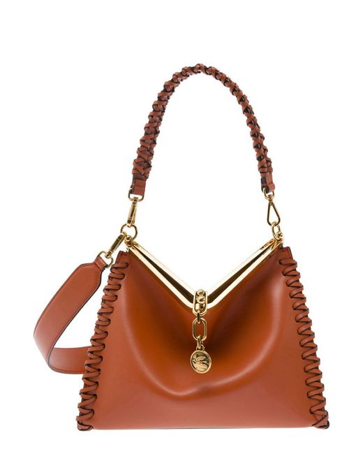 Etro Brown Medium Vela Decorative Stitch Shoulder Bag