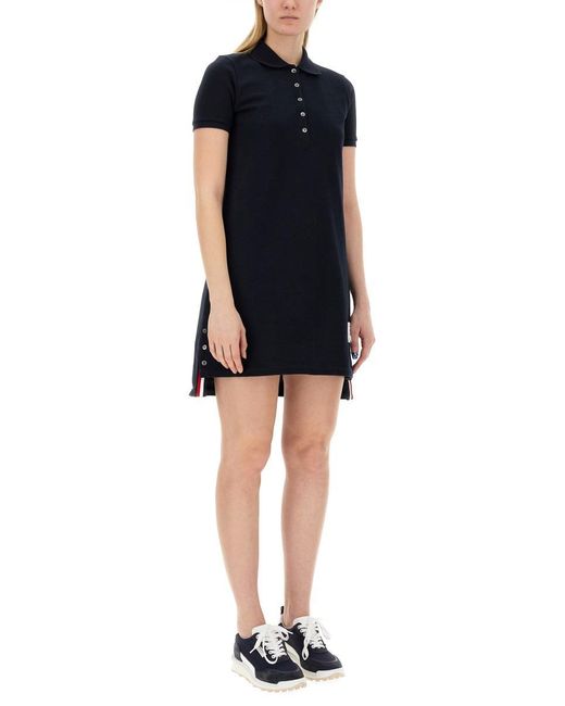 Thom Browne Black Cotton Pique Polo Shirt Dress