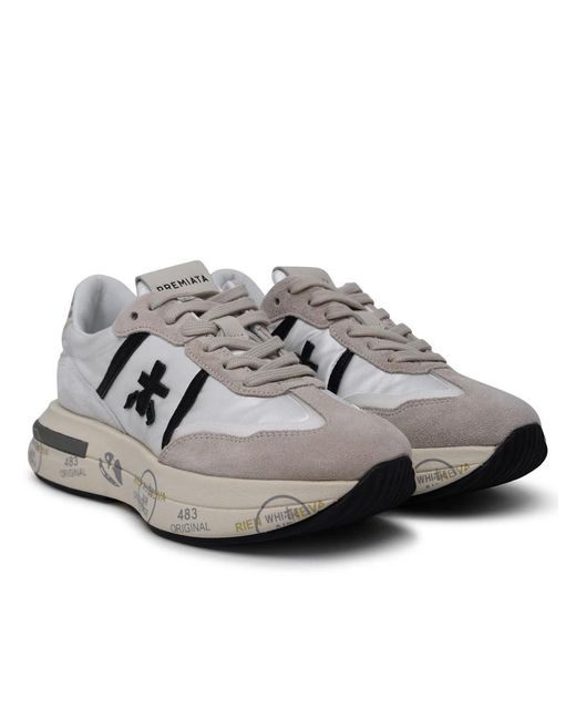 Premiata Gray Cassie Ivory Leather Blend Sneakers