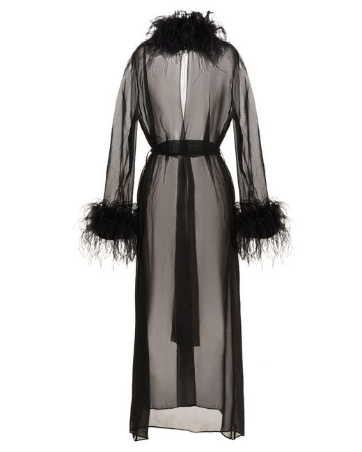 Oseree Black Feather Silk Dressing Gown