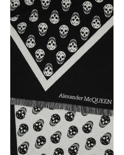 Alexander McQueen Black Skull-printed Frayed Scarf for men