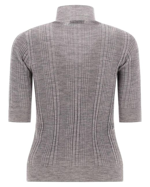 Peserico Gray Ribbed Turtleneck Sweater