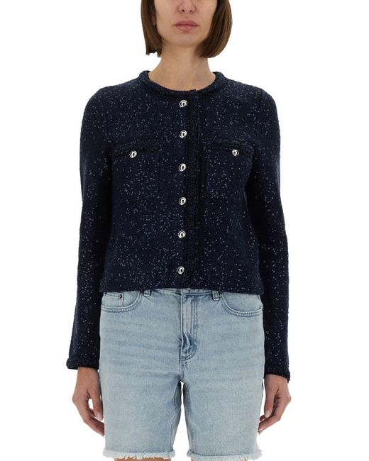 Michael Kors Blue Metallic Knit Jacket