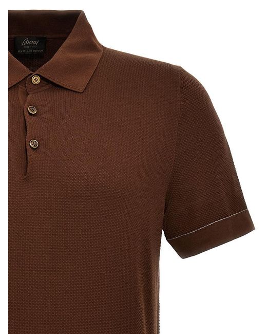 Brioni Brown Textured Polo Shirt for men