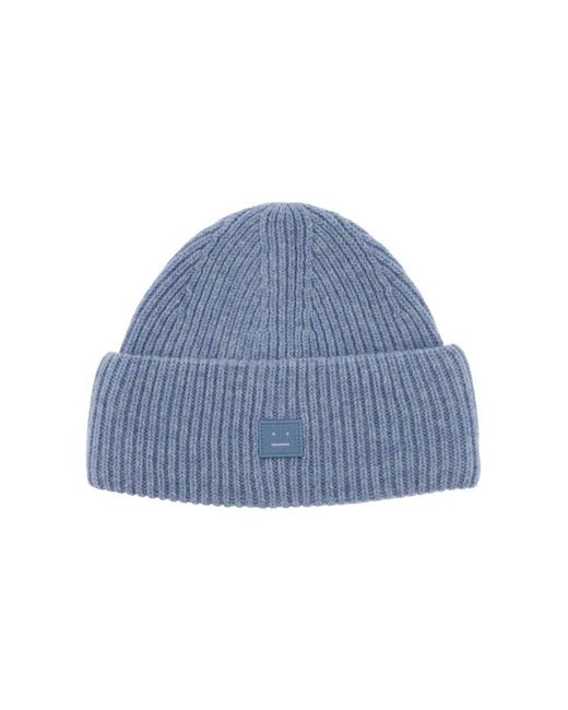 Acne Blue Ribbed Wool Beanie Hat With Cuff