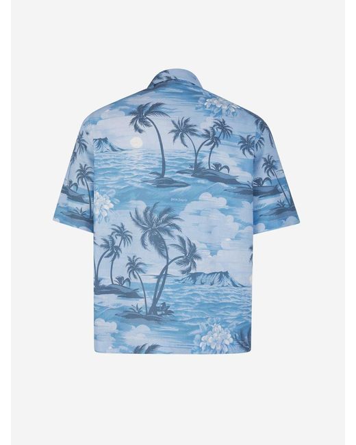 Palm Angels Blue Sunset Linen Motif Shirt for men
