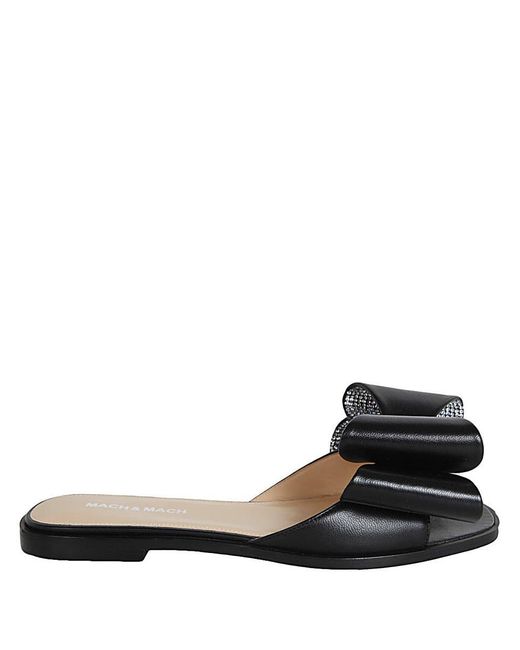 Mach & Mach Black Cadeau Nappa Leather Flat Sandal Shoes