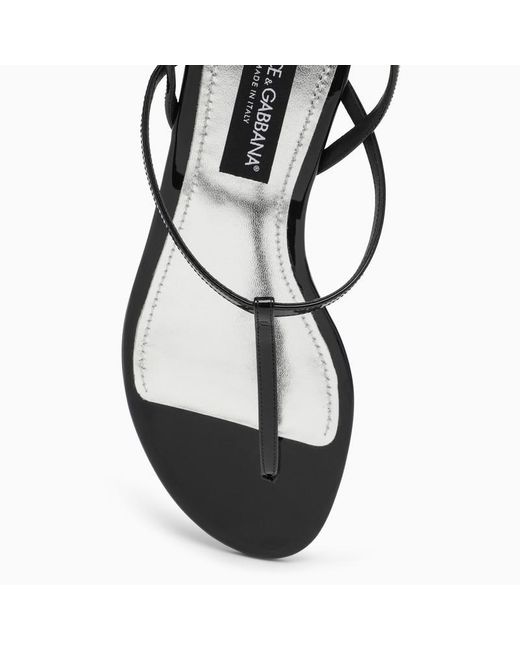 Dolce & Gabbana Black Dolce&Gabbana Patent Thong Sandal With Chain